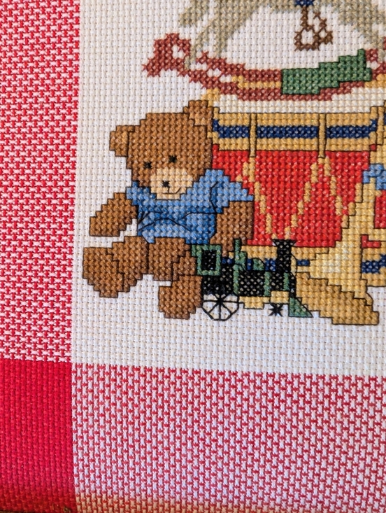 Cross-stitched Framed Toy Themed Child's Nursery Playroom Bedroom Wood Frame 15" - Picture 4 of 9